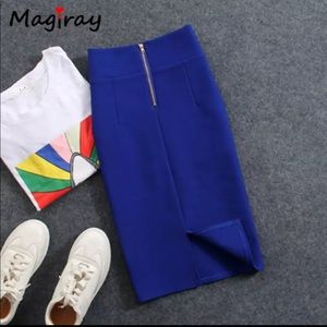 Magiray High Waist Elastic Pencil Blue Skirt
